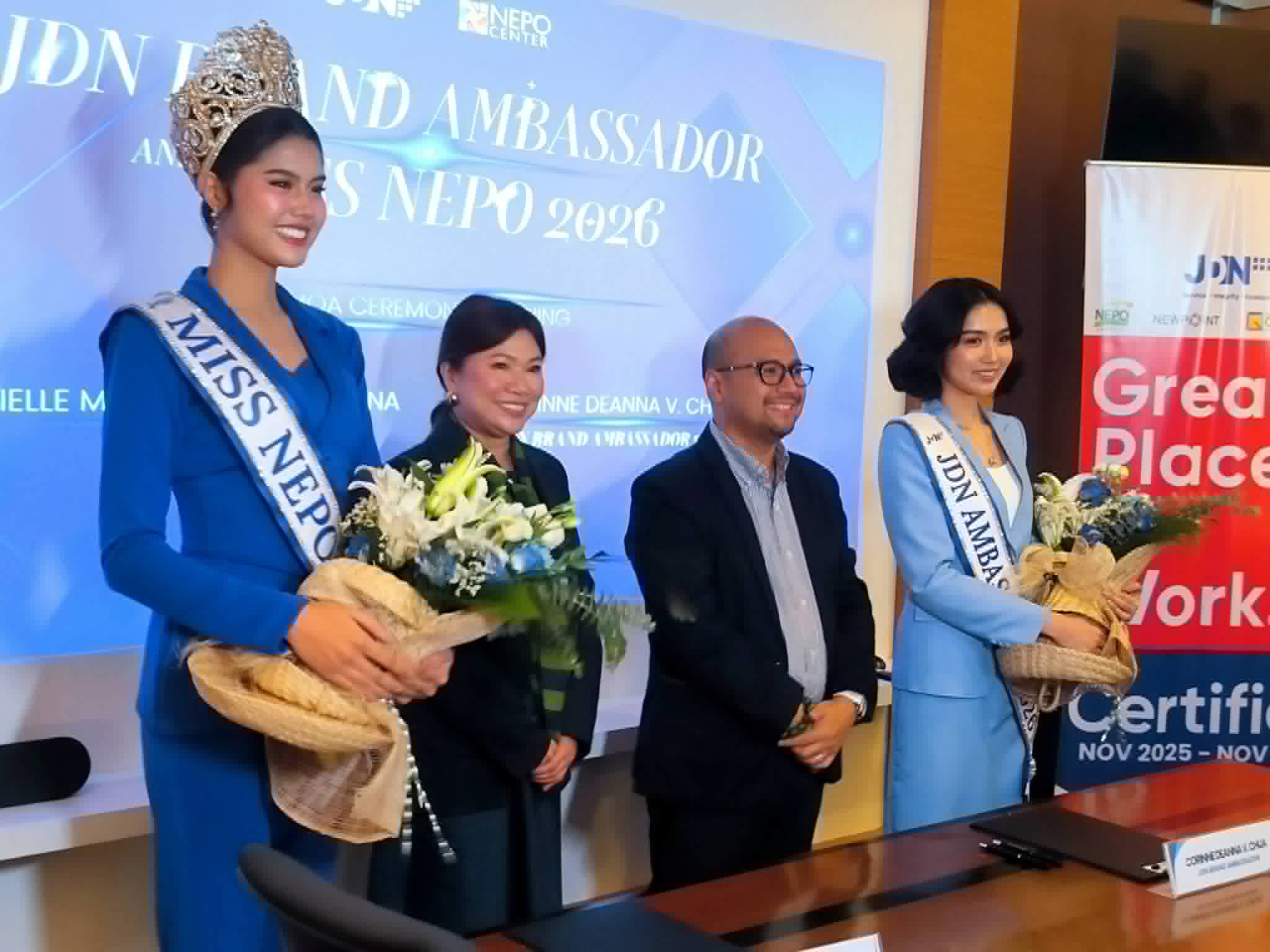 JDN Brand Ambassadors with JDN Realty Group President and CEO Aaron Jeffrey B. Montenegro and AVP for Administration Maribel Ronquillo